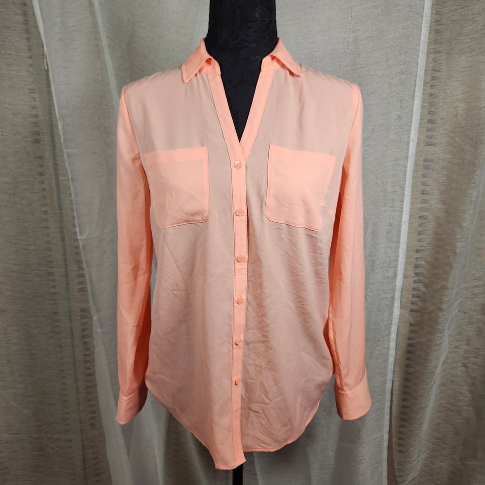 Talbots Peach Blouse Button Down Collared Long Sleeve Shirt Womens Size S